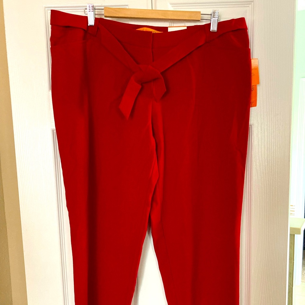 Selena & Maria NWT ankle length straight fit tie waste red polyester slacks
